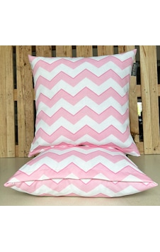 2'li Fermuarlı Dekoratif Kırlent Kılıfı - 40x40 Cm Beyaz - Pembe