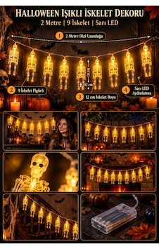 Halloween 2 Metre 9 Adet 12 Cm İskeletli Sarı Led Işıklı Pilli Cadılar Bayramı Asma Parti Dekoru Renkli Halloween 2 Metre 9 Adet 12 Cm İskeletli Sarı Led Işıklı Pilli Cadılar Bayramı Asma Parti Dekoru Renkli