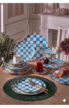 34 Parça Bella Chess Mavi Yaldızlı 6 Kişilik Pasta Çay Servis İkram Takımı-6090 34 Parça Bella Chess Mavi Yaldızlı 6 Kişilik Pasta Çay Servis İkram Takımı-6090