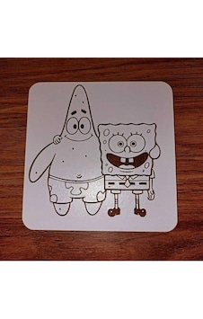Lavanta Tasarım Sünger Bob Ve Patrick Ahşap Bardak Altlığı Beyaz Lavanta Tasarım Sünger Bob Ve Patrick Ahşap Bardak Altlığı Beyaz