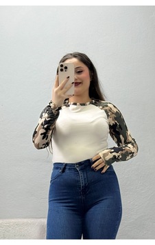 Belendir Kadın Kamuflaj Desenli Body Taş Bej Belendir Kadın Kamuflaj Desenli Body Taş Bej