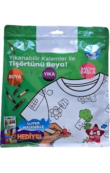 Nessiworld Kalem Hediyeli Boyanabilir Tişört 4-5 Yaş Beyaz