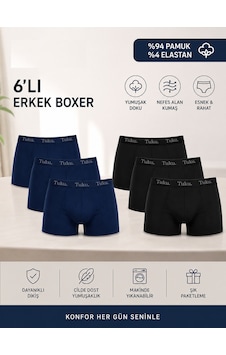 Tutku 0114 Erkek Likralı Boxer 6'lı Paket Siyah - Lacivert Tutku 0114 Erkek Likralı Boxer 6'lı Paket Siyah - Lacivert