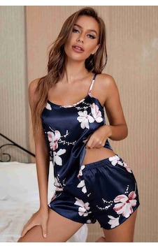 Merry See Baskılı Saten Şortlu Pijama Takım Çok Renkli 001