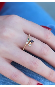 Gold Renk Kiraz Model Zirkon Taşlı Kadın Yüzük 5886 Altın