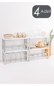 Org-02 4lü Raf Düzenleyici Dolap Içi Düzenleyici Raf Tabak Bardak Rafı Raf Yükseltici Turkuaz - 846145916 Turkuaz