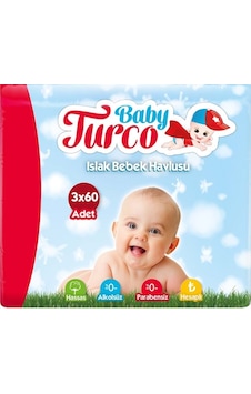 Baby Turco Islak Bebek Havlusu 3'Lü Paket 180'Li Baby Turco Islak Bebek Havlusu 3'Lü Paket 180'Li