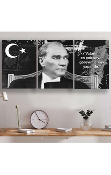 Atatürk Kanvas Tablo Üçlü Set