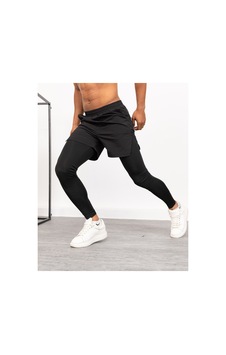 Gugus Erkek Uzun Taytlı Şort / Koşu Fitness Antrenman Spor Şortu Siyah-uzun