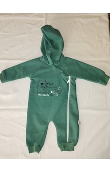 Egişbaby Erkek Bebek Kapüşonlu Ayı Baskılı Tulum Koyu Yeşil