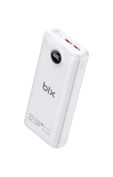 Bix Üç Portlu 20000 mAh 22.5 W Hızlı Şarj 4.0 PD Giriş/Çıkışlı Led Göstergeli Powerbank Beyaz