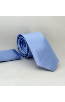 Kalender Giyim Açık Mavi Slim Fit Düz Renk Mendilli Saten Kravat - SS-27 Mavi Kalender Giyim Açık Mavi Slim Fit Düz Renk Mendilli Saten Kravat - SS-27 Mavi