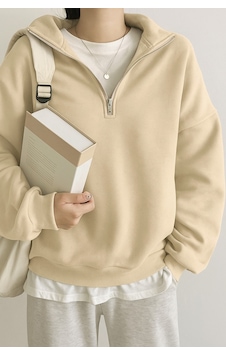Ghassy Co. Kadın Pamuklu Oversize Silver Yarım Fermuarlı Sweatshirt Bej Ghassy Co. Kadın Pamuklu Oversize Silver Yarım Fermuarlı Sweatshirt Bej