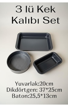 3 Lü Kek Kalıbı Seti, Fırın Tepsisi, Baton Kek Kalıbı Gri 3 Lü Kek Kalıbı Seti, Fırın Tepsisi, Baton Kek Kalıbı Gri