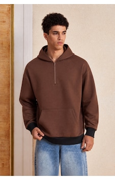 Makentmoda Kapüşonlu Yarım Fermuarlı Kanguru Cepli Oversize Sweatshirt Kahverengi Xl Makentmoda Kapüşonlu Yarım Fermuarlı Kanguru Cepli Oversize Sweatshirt Kahverengi Xl