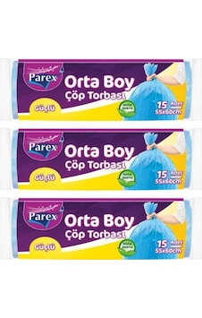 Parex Güçlü Orta Boy Çöp Torbası 3 x 15'li 55 x 60 CM