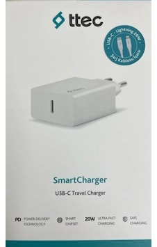 Ttec 2SCS22BL Smartcharger PD 20W Seyahat Hızlı Şarj Aleti - Usb-C - Lightning 150 CM Kablo Ttec 2SCS22BL Smartcharger PD 20W Seyahat Hızlı Şarj Aleti - Usb-C - Lightning 150 CM Kablo