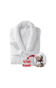 5 Adet Otel Bornozu Beyaz Şalyaka Çift Cep %100 Pamuk Bornoz Beyaz