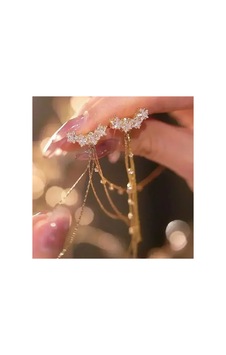 Serene - Altın Renkli Uzun Sallantılı Kristal Taşlı Küpe Siyah Serene - Altın Renkli Uzun Sallantılı Kristal Taşlı Küpe Siyah