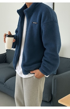 Genius Store Oversize Peluş Tam Fermuarlı Sweatshirt Peluş İçi Polarlı Sherpa Kumaş Sweatshirt İndigo