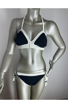 İvita Siyah-bej 2 Renk Dantel Detaylı Çok Tarz El Örgüsü Bikini