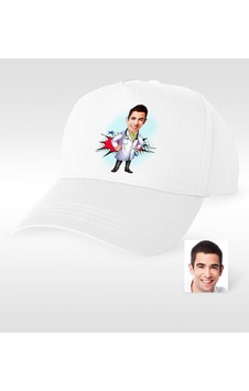 Kişiye Özel Bay Doktor Karikatür Beyaz Şapka - 2 Kişiye Özel Bay Doktor Karikatür Beyaz Şapka - 2