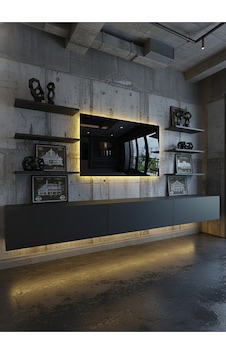Resital Duvara Monte Ledli 270 Cm Tv Ünitesi Duvar Raflı - Ll6035 Antrasit Resital Duvara Monte Ledli 270 Cm Tv Ünitesi Duvar Raflı - Ll6035 Antrasit