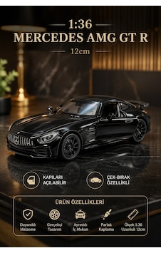 1:36 Mercedes Amg Gt R Siyah Diecast Metal Oyuncak Araba Açılır Kapı Çek Bırak Çok Renkli