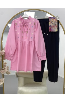 Lovie Moda Kadın Çiçek İşlemeli Takım - Pembe Beyaz Lovie Moda Kadın Çiçek İşlemeli Takım - Pembe Beyaz