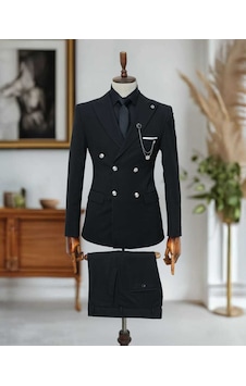 Bys Beystil Sivri Yaka Siyah Kruvaze Takım Elbise Nikol - Slim Fit Bys Beystil Sivri Yaka Siyah Kruvaze Takım Elbise Nikol - Slim Fit