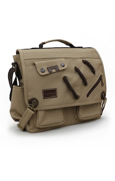 Cappadocia Vintage 4017 Açık Kahverengi 14" Laptop Kanvas Postacı Okul Çantası Unisex Kilitli Çok Cepli Omuz Askılı Açık Kahverengi