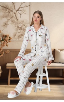 Mecit Pijama Mecit 5252 Bayan Ekru Boydan Düğmeli Pijama Takımı 001 Mecit Pijama Mecit 5252 Bayan Ekru Boydan Düğmeli Pijama Takımı 001