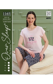 Oversleep Kadın Kısa Kol Kapri Pijama Takımı Lacivert Oversleep Kadın Kısa Kol Kapri Pijama Takımı Lacivert