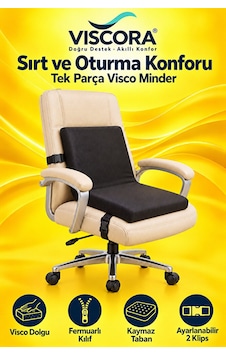 Visco Bel Destek Ve Oturma Minderi Ev, Ofis Ve Araç İçin Tek Parça, Kaymaz Tabanlı Ve Klipsli Siyah Visco Bel Destek Ve Oturma Minderi Ev, Ofis Ve Araç İçin Tek Parça, Kaymaz Tabanlı Ve Klipsli Siyah