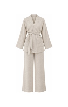 Laluvia Natural %100 Pamuk Cepli Kuşaklı Kimono Takım - 2y8491 Laluvia Natural %100 Pamuk Cepli Kuşaklı Kimono Takım - 2y8491