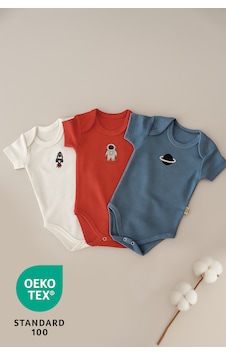 Luppinos Space 3lü %100 Pamuk Nakışlı Bebek Body Set Çok Renkli