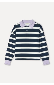 Mudo Kadın Kadın Ekru Çizgili Loose Fit Polo Yaka Sweatshirt 1271396 Mudo Kadın Kadın Ekru Çizgili Loose Fit Polo Yaka Sweatshirt 1271396