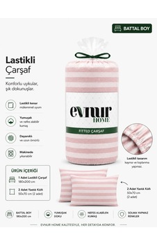 Evnur Home Çizgili Lastikli Çarşaf Seti Battal Boy Pudra Evnur Home Çizgili Lastikli Çarşaf Seti Battal Boy Pudra