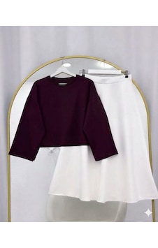 Lovie Moda Basic Bluz Kloş Etekli Takım Mor Lovie Moda Basic Bluz Kloş Etekli Takım Mor