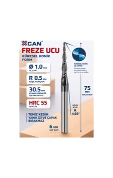 Konik Küresel Freze Ucu R0.5 Ø1 Mm 6 Mm Sap 75 Mm Cnc Freze Konik Küresel Freze Ucu R0.5 Ø1 Mm 6 Mm Sap 75 Mm Cnc Freze