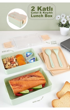 2 Katlı Kilitli Beslenme Kabı - Kendinden Çatal Kaşıklı Lunch Box Beslenme Kutusu Saklama Kabı Yeşil 2 Katlı Kilitli Beslenme Kabı - Kendinden Çatal Kaşıklı Lunch Box Beslenme Kutusu Saklama Kabı Yeşil
