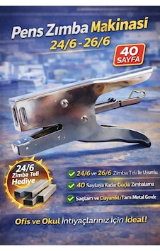 Pens Zımba Makinesi 24/6 26/6 Uyumlu 40 Sayfa Kapasiteli Tam Metal Gövde Pens Zımba Makinesi 24/6 26/6 Uyumlu 40 Sayfa Kapasiteli Tam Metal Gövde