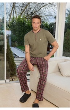 Relax Mode Erkek Haki Patlı Kısa Kol Alt Uzun Pijama Takımı - 6310-5r Relax Mode Erkek Haki Patlı Kısa Kol Alt Uzun Pijama Takımı - 6310-5r