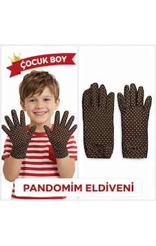 Erturkstore Çocuk Boy Pandomim Eldiveni Beyaz Puantiyeli Kahve Renk Gösteri Eldiveni 23 Nisan 19 Mayıs Renkli