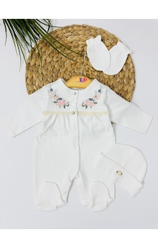Alpbebe Sıra Çiçek Nakışlı Tulum Set - Krem Krem Alpbebe Sıra Çiçek Nakışlı Tulum Set - Krem Krem
