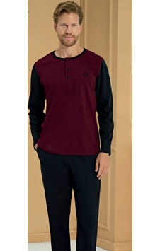 Pijadore %100 Pamuk 2283 Uzun Kol Erkek Pijama Takımı Bordo