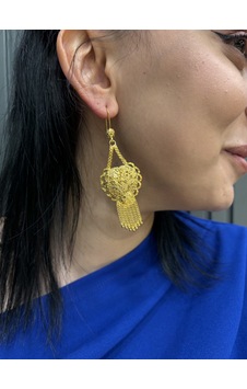 Gül İşleme Hint Küpe Pirinç, 22 Ayar Altın Kaplama
