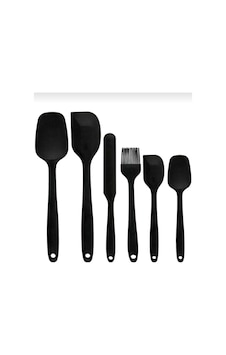 6 Lı Takım Yanmaz Yapışmaz Slikon Yumurta Fırçası Kaşık Bıçak Spatula Seti Siyah