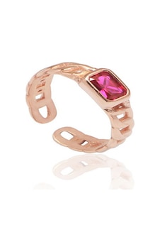 Zirkon Taşlı Rose Altın Kaplama Kırmızı Baget Taşlı Gümüş Ayarlanabilir Yüzük Gümüş - Pembe Altın Zirkon Taşlı Rose Altın Kaplama Kırmızı Baget Taşlı Gümüş Ayarlanabilir Yüzük Gümüş - Pembe Altın