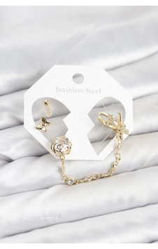 Mey İthalat Pirinç Gold Renk Kelebekli Model Zincir Bağlantılı Ear Cuff Küpe Seti Çok Renkli 30180079 Mey İthalat Pirinç Gold Renk Kelebekli Model Zincir Bağlantılı Ear Cuff Küpe Seti Çok Renkli 30180079